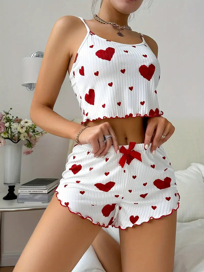 Women's Heart Print Pajama Set