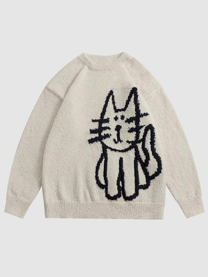 Cat Cartoon Print Sweatshirt