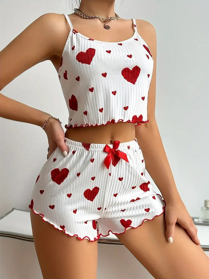 Women's Heart Print Pajama Set