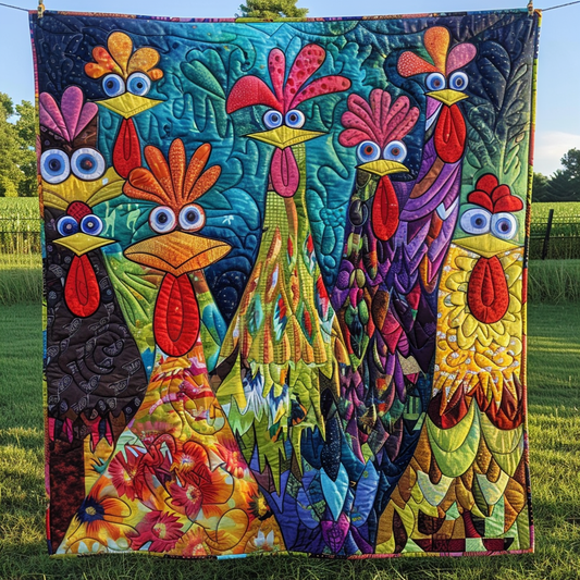 Whimsical Chickens Quilted Blanket